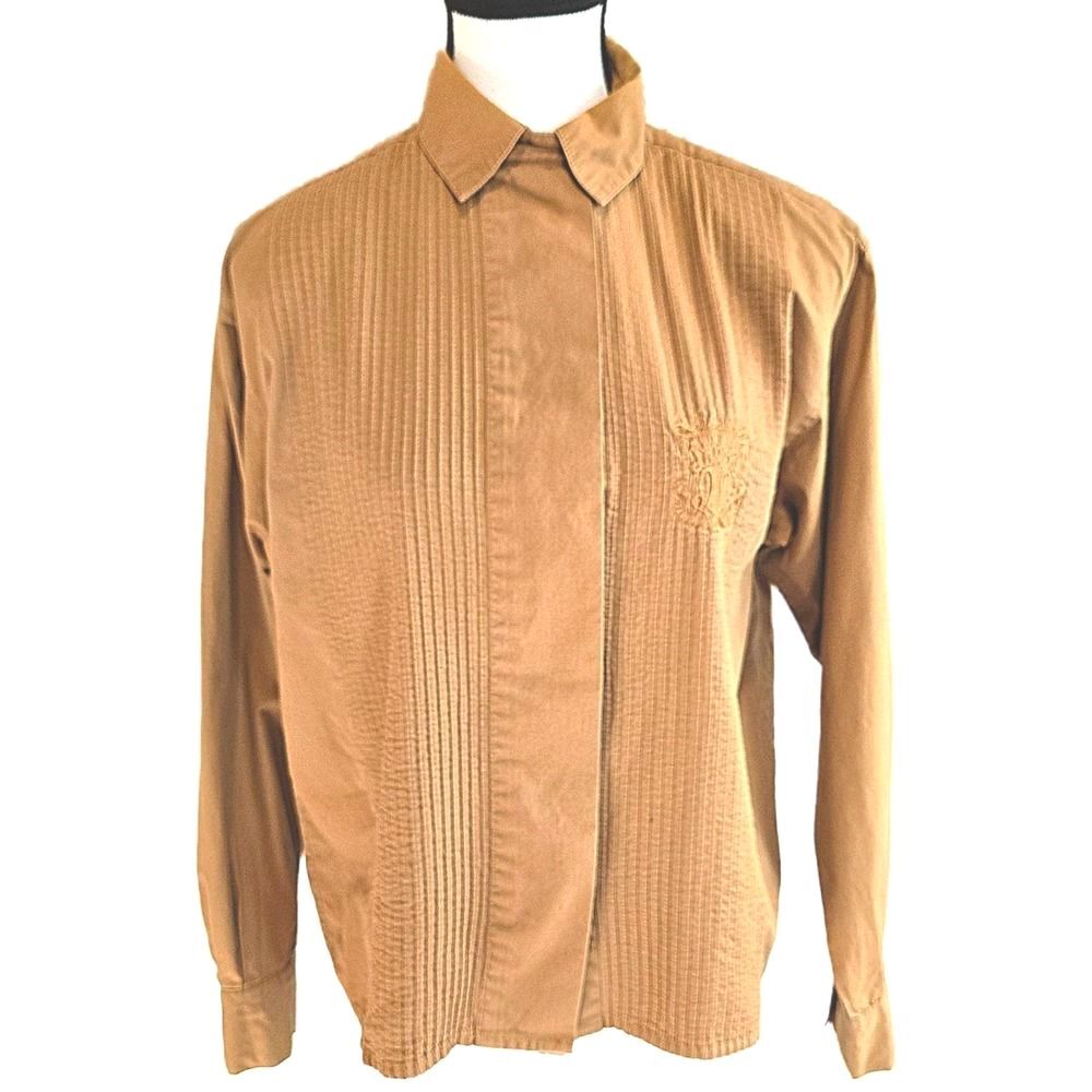 VTG 1987 Autograph American Clothing Pintuck Shirt Jacket M Camel 20.75x23